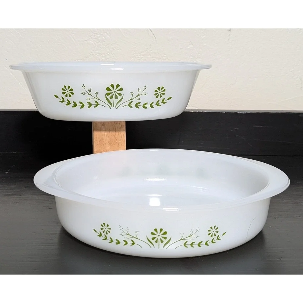VTG Jeannette Glass Co Glasbake Green Daisy‎ Milk Glass Dishes J235 And J2429